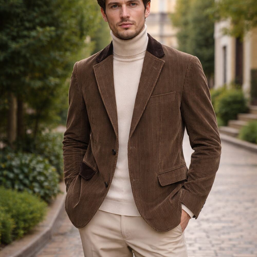 Dolce&Gabbana Men's VTG SZ 48" Chest Cotton Corduroy 2 Button Blazer In Brown
